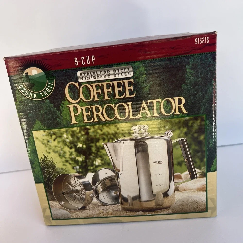 New Ozark Trail 9 Cup Stainless Steel Coffee Percolator Camping Pot